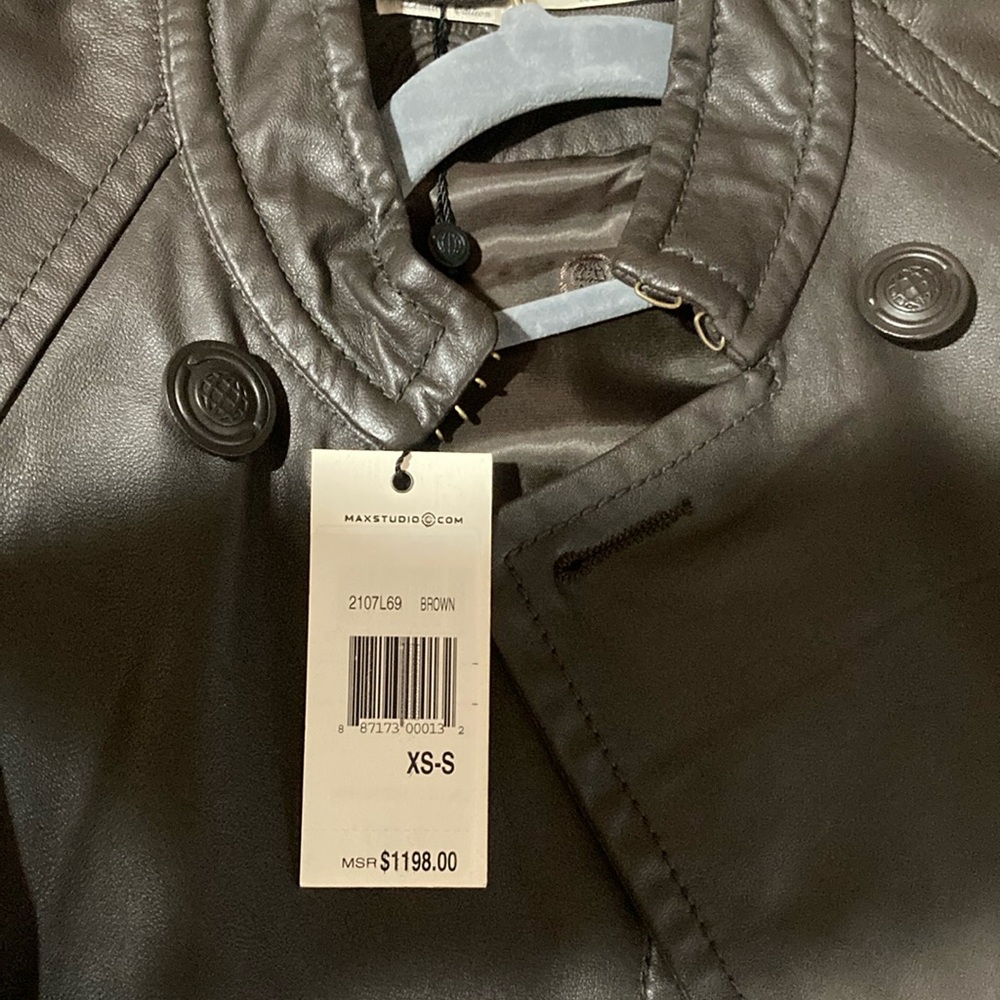 new LEON MAX spectatular Genuine Leather $1198 RETAIL Cape JACKET Brown S28/80 - Picture 11 of 16